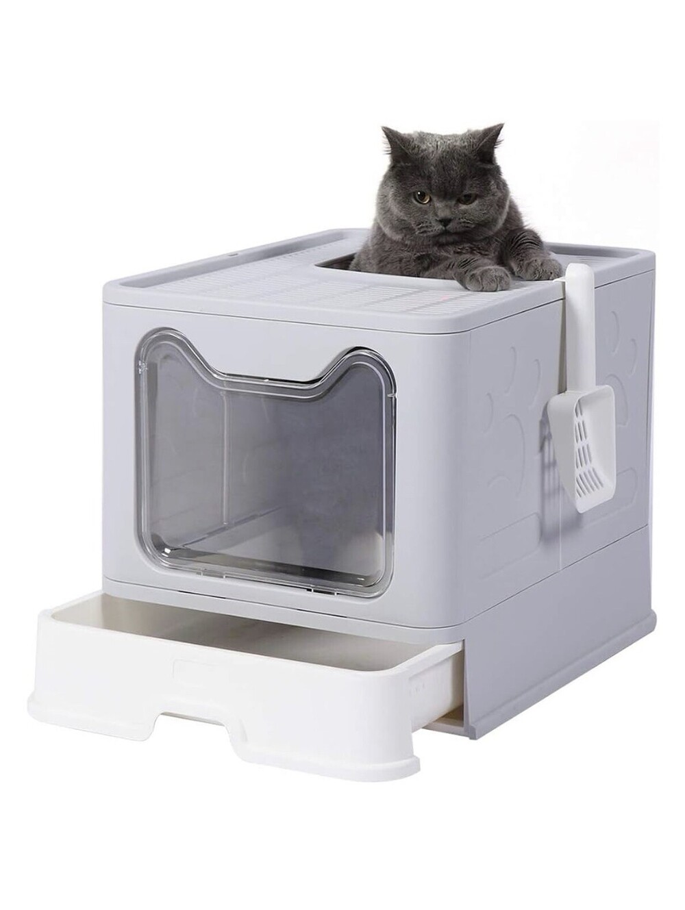 Foldable Enclosed Cat Litter Box Top Entry Front Door Drawer - Read Description